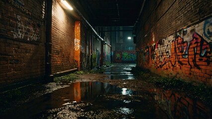 Dark and Moody Urban Alley at Night