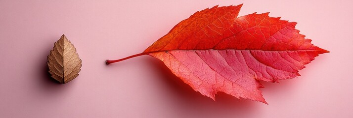 Obraz premium Autumnal Contrast: A Study in Red and Brown Leaves