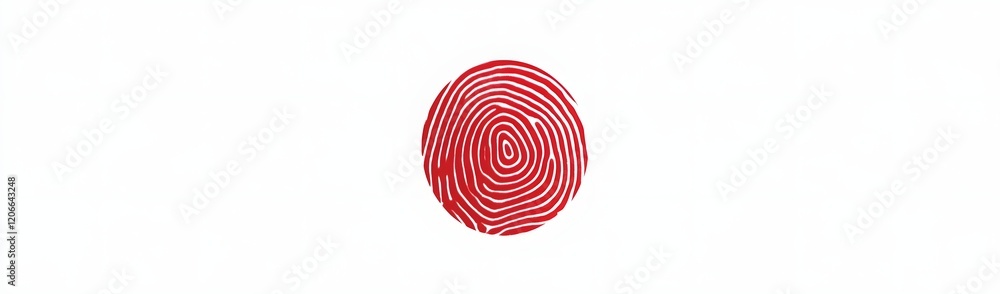 Poster a red fingerprint design against a white background, symbolizing identity and uniqueness.