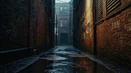 Rainy City Alley at Night