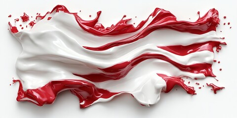 Fototapeta premium Bright red and white paint cascades and swirls together, forming an eye-catching abstract design. The contrasting colors blend beautifully, captivating the viewer's attention
