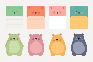 Cute bear paper notes illustration vector set