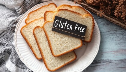Gluten free loaf bread slice on white plate for breakfast