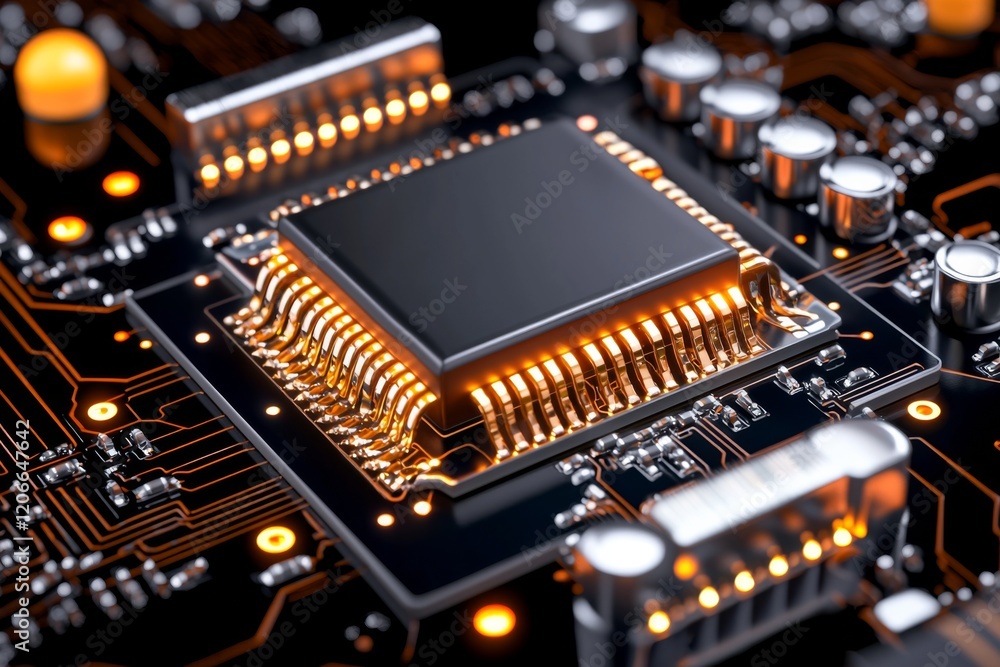 Aufkleber microchip technology illuminated on a circuit board showcases intricate electronic design and modern