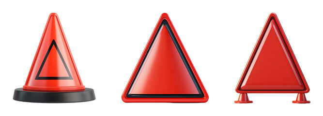 Three distinct red warning cones for safety signaling