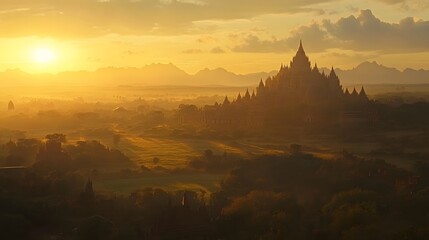 Sunrise Illuminates Ancient Temples In Myanmar Landscape