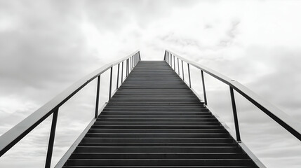 Obraz premium Ascending stairway to cloudy sky, outdoor perspective, architectural design, hope concept