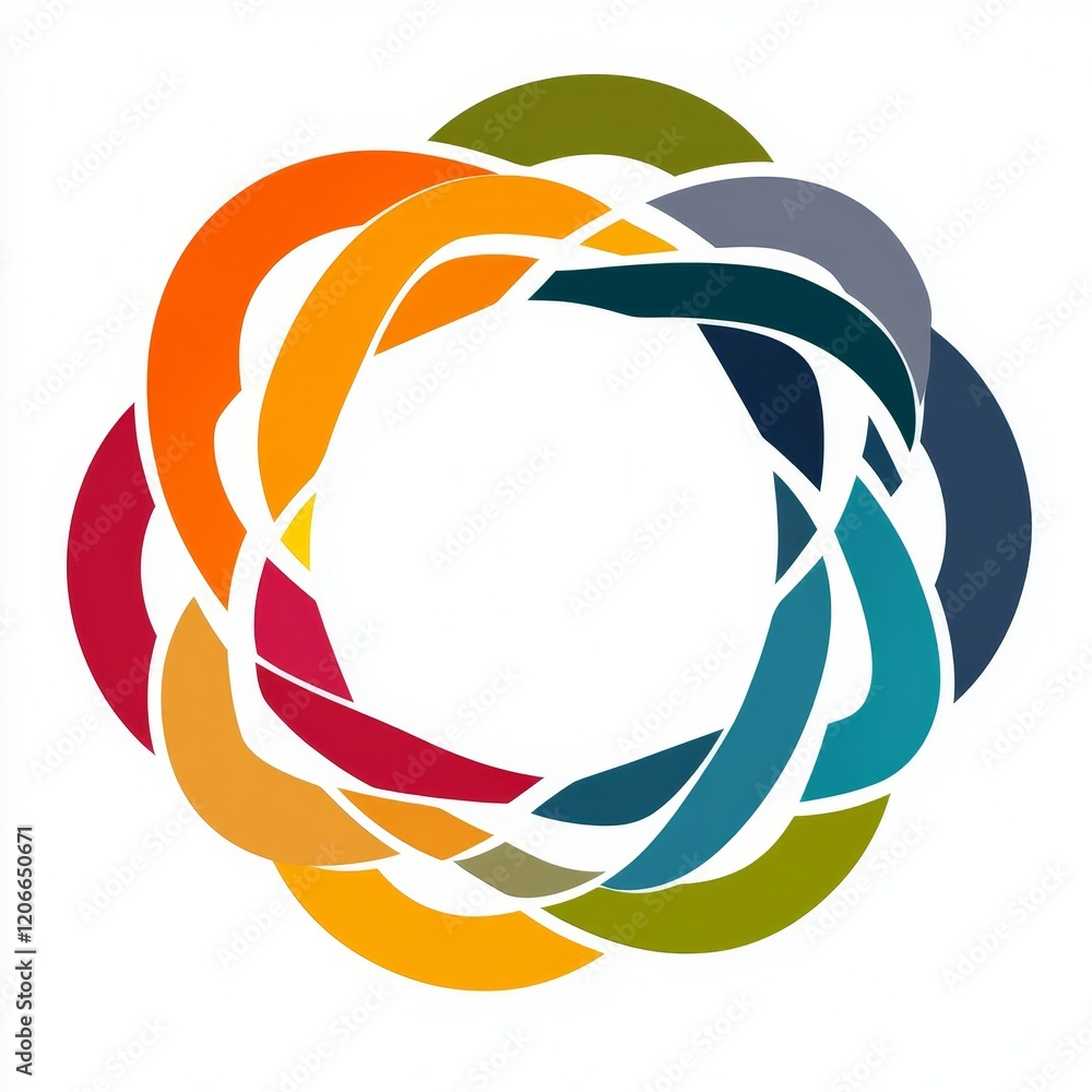Poster abstract colorful circular design with interwoven segments.