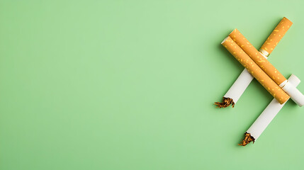 Broken cigarettes on green background; stop smoking campaign image