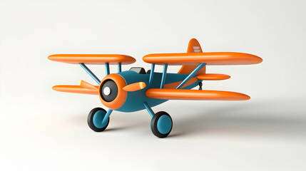 Cartoon biplane flying, white background, children's illustration, aviation concept