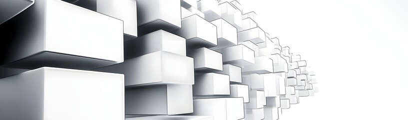 A series of white rectangular blocks arranged in a linear perspective on a bright background.