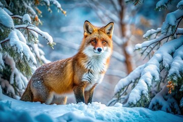 Obraz premium Arctic beauty: a vibrant red fox against a stark white winter landscape. AI art.
