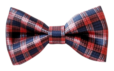 Plaid bow tie with red and black pattern, isolated on white. Fashion accessory and style concept
