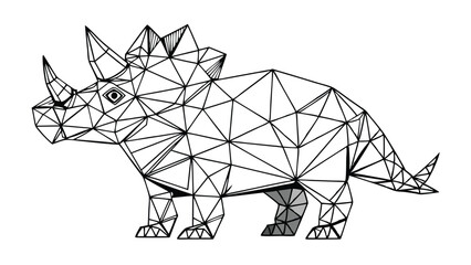 Polygonal Huge 3D Triceratops with Horns Illustration Vector Isolated on White Background