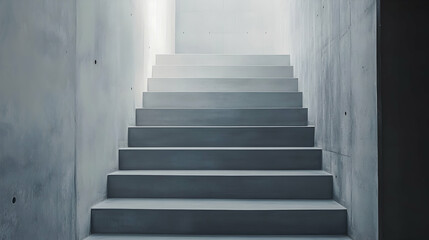 Fototapeta premium Concrete stairs ascending to light, modern architecture interior, background wall, minimalist design
