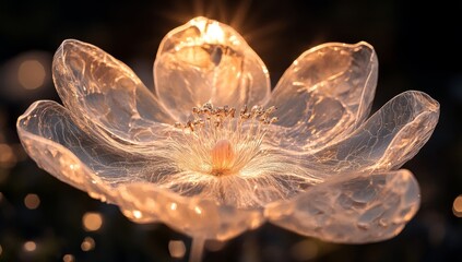 Luminous glass flower glowing in sunlight.
