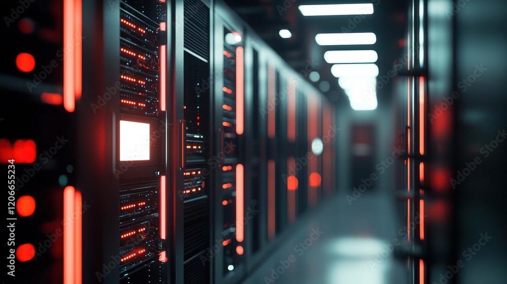 Poster intricate network server room: a glimpse into the digital core