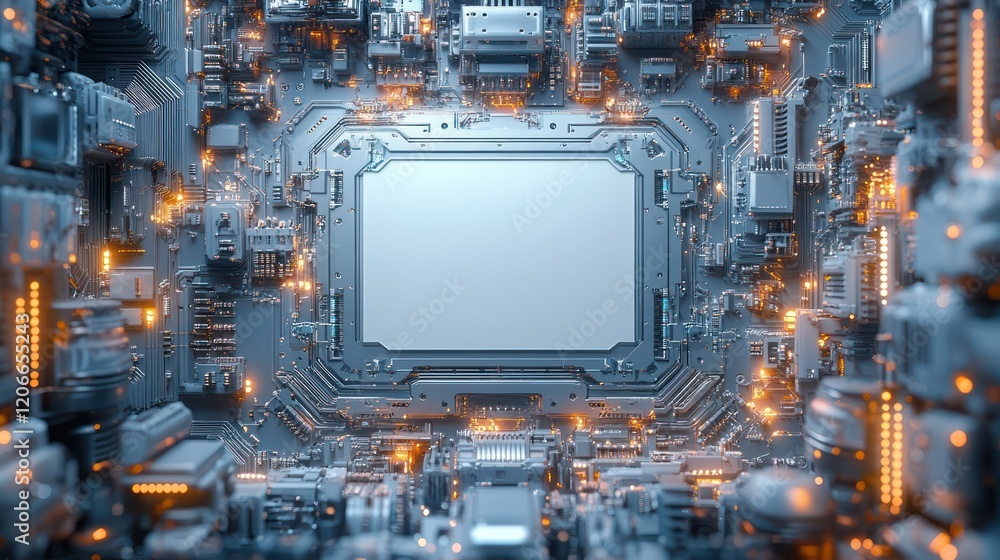 Poster abstract futuristic circuit board: a 3d render of a complex technological landscape