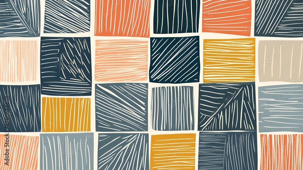Poster a colorful abstract pattern featuring textured squares in various hues.