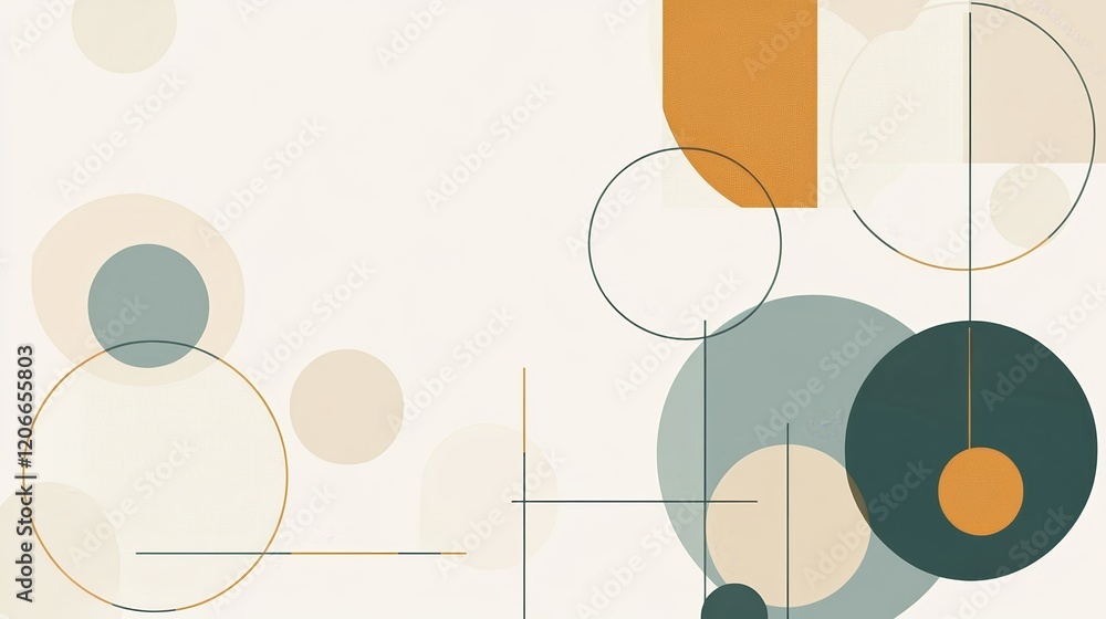 Poster abstract geometric design featuring circles and shapes in muted colors.
