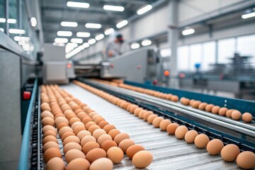 Eggs manufacturing in modern poultry farm factory 