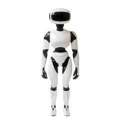 Ultrs HD PNG image of a cute human ai robot standing on an isolated transparent background automation