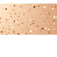 a digital abstract featuring a warm, peach-colored background with scattered metallic confetti in...