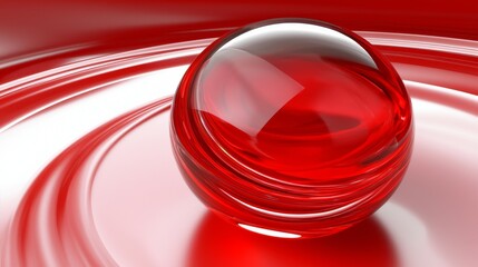 Bright Red Sphere in Rippling Liquid Surface with Glossy Finish, Abstract Concept of Fluidity and Motion in Bold Colors Representing Energy and Passion