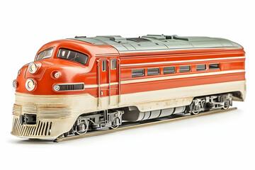 Vintage train model, studio shot, white background, toy