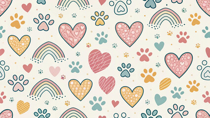 seamless pattern with hearts and flowers