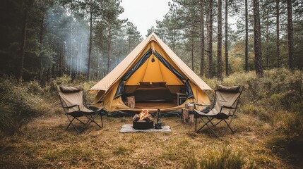 Serene Camping in the Woods: A Cozy Glamping Setup