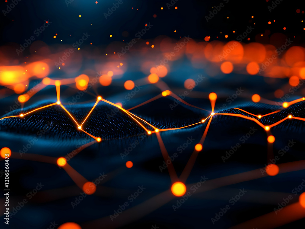 Poster abstract network design with glowing particles.