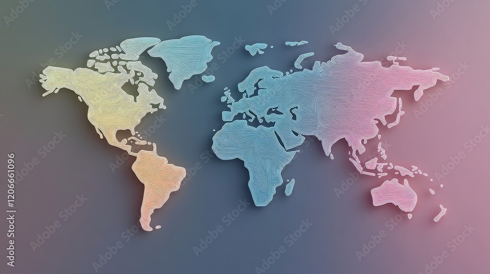 Poster a stylized world map with gradient colors highlighting continents.