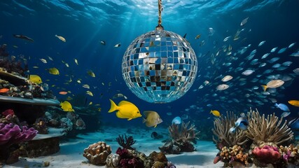 Tequila Splitfin Leading a Dance Party Under a Seashell Disco Ball on the Ocean Floor