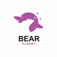 bear planet simple logo in negative space