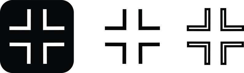 Maximize icon logo design Full Screen Arrow and Exit Screen Icons Black Silhouette flat line set. Minimalist with arrows pointing outward, representing zoom or expand functions in digital interfaces