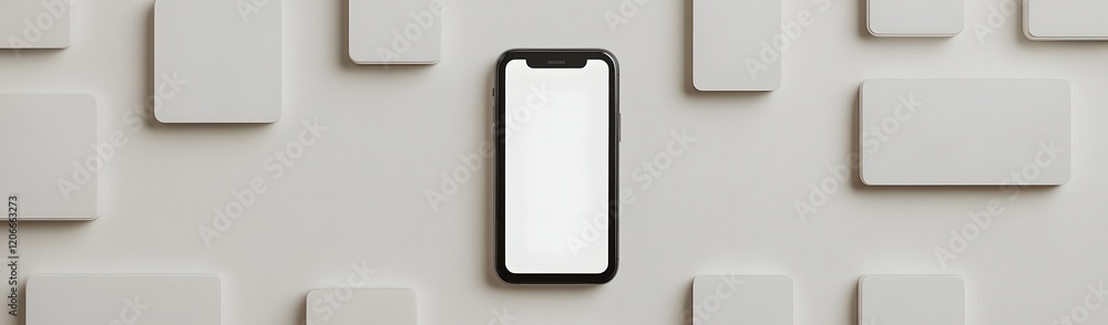 Poster a smartphone displayed on a textured background, emphasizing minimalism and technology.
