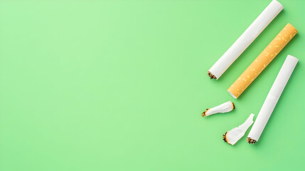 Obraz premium Quitting smoking broken cigarettes on green background, stop smoking campaign