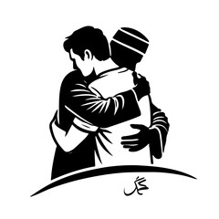 Brotherhood Embrace: A powerful black and white illustration depicting two men embracing, symbolizing unity, friendship, and brotherhood.  The image evokes feelings of warmth, support, and connection.