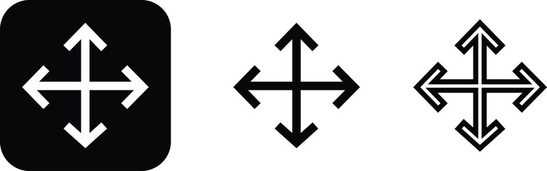 Maximize icon logo design Full Screen Arrow and Exit Screen Icons Black Silhouette flat line set. Minimalist with arrows pointing outward, representing zoom or expand functions in digital interfaces