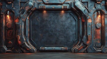Futuristic Metal Doorway With Orange Lighting Accents