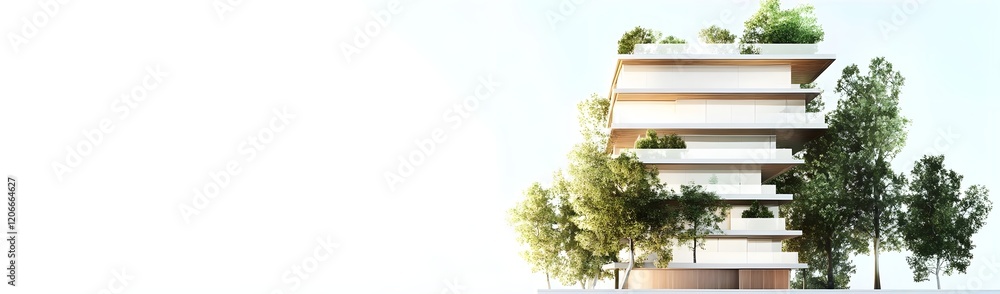 Poster modern architectural design featuring greenery and multiple levels.