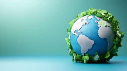 Globe wrapped in leaves representing sustainability.