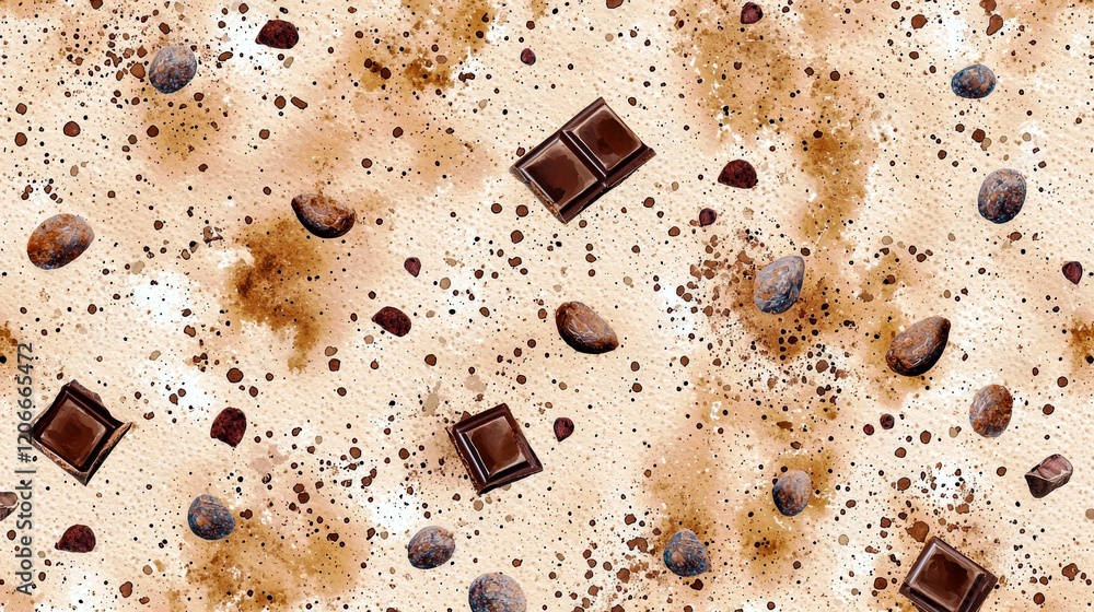 Poster chocolate patterns with texture and brown color splashes on canvas