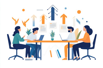 people work collaboratively at a table with a laptop and papers.