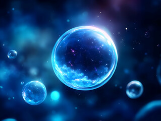 Close-up of luminous bubbles in dark space.