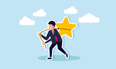 A businessman carrying a trophy on his back, tied with a star, illustration of responsibility in maintaining business quality