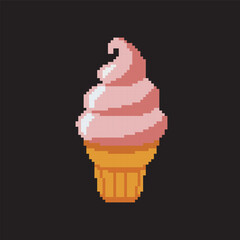ice cream pixel art, vector illustration on isolated background.