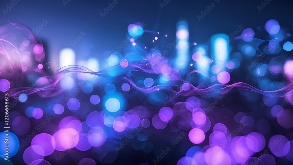 Poster abstract digital background with glowing bokeh and flowing light trails