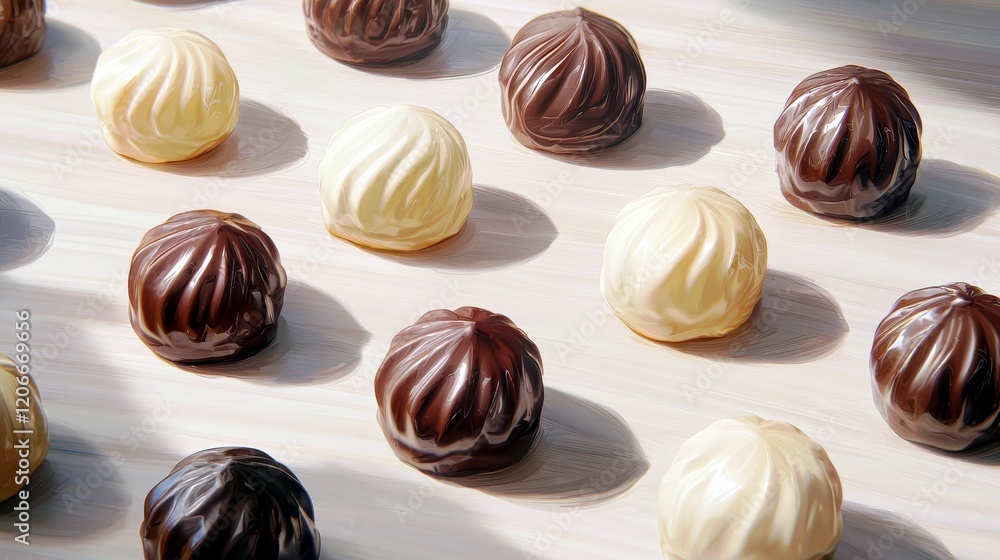Poster assorted chocolate confections on a light background displayed neatly
